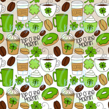 Load image into Gallery viewer, St Patrick’s day coffee seamless pattern