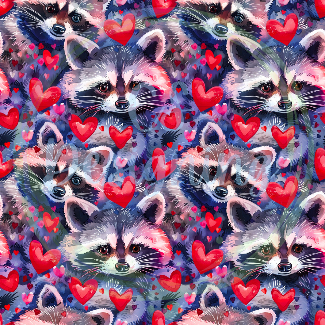 Vday raccoons seamless pattern