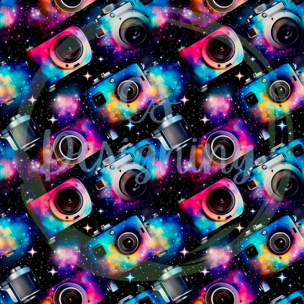 Cameras in galaxy seamless pattern