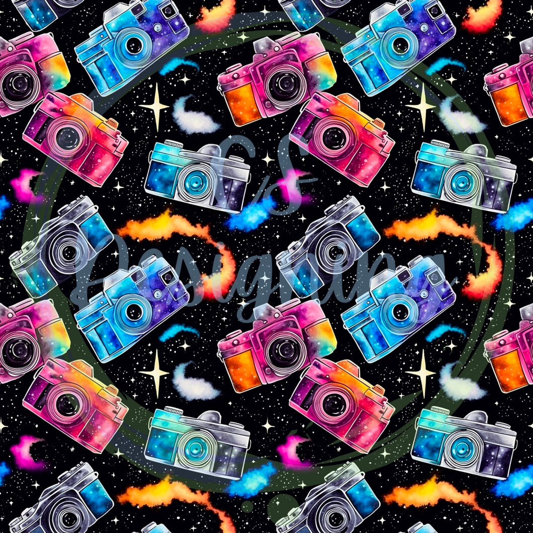 Cameras in galaxy seamless pattern