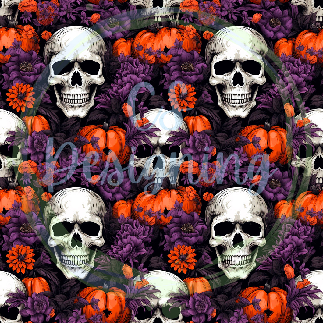 Skulls floral seamless pattern