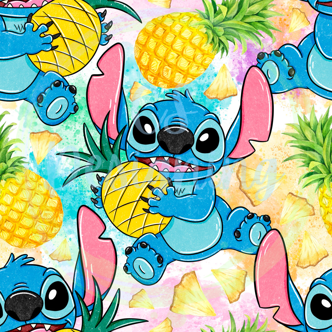 Blue alien pineapples seamless pattern