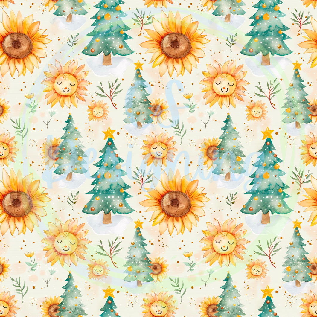 Christmas sunflowers seamless pattern
