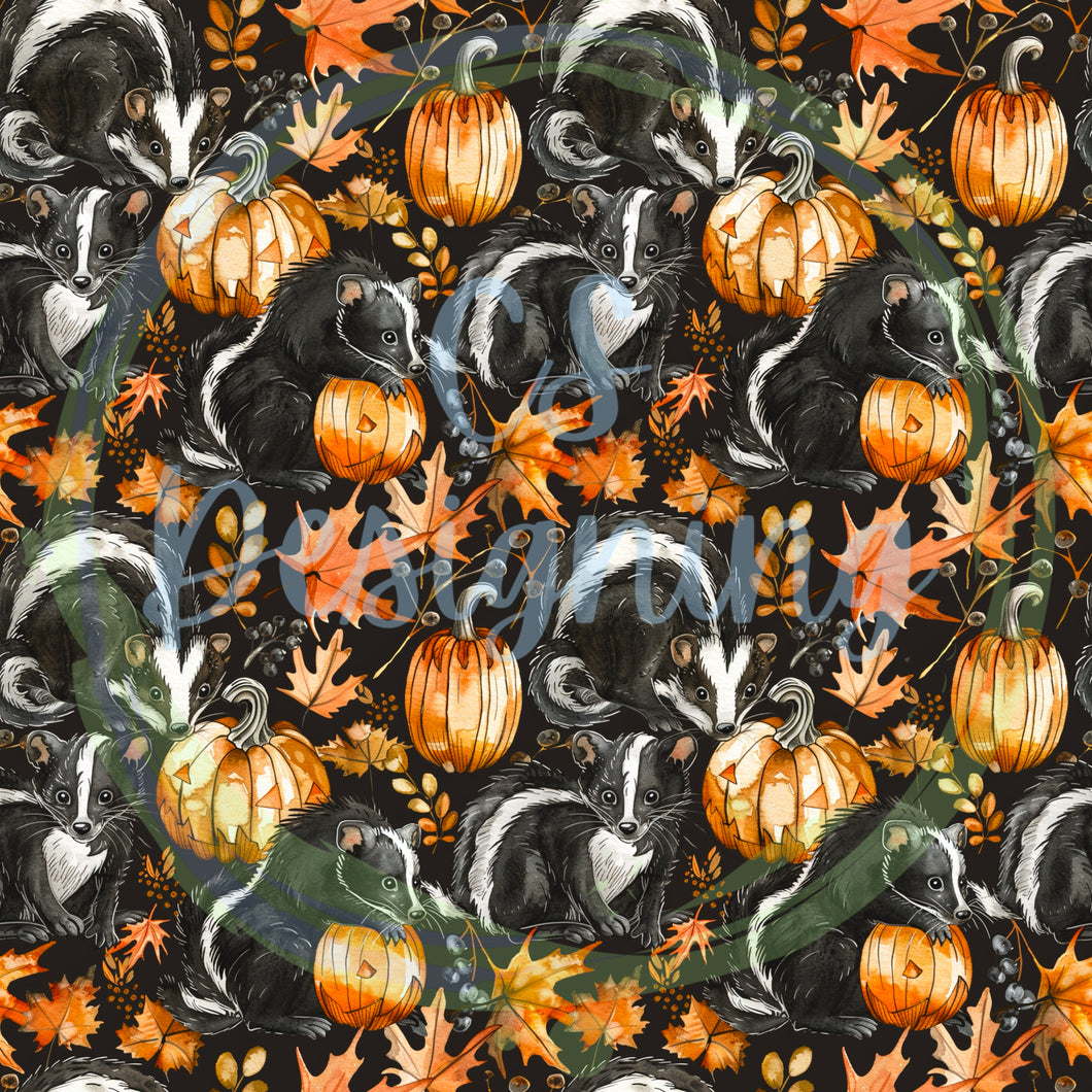 Halloween skunks seamless pattern