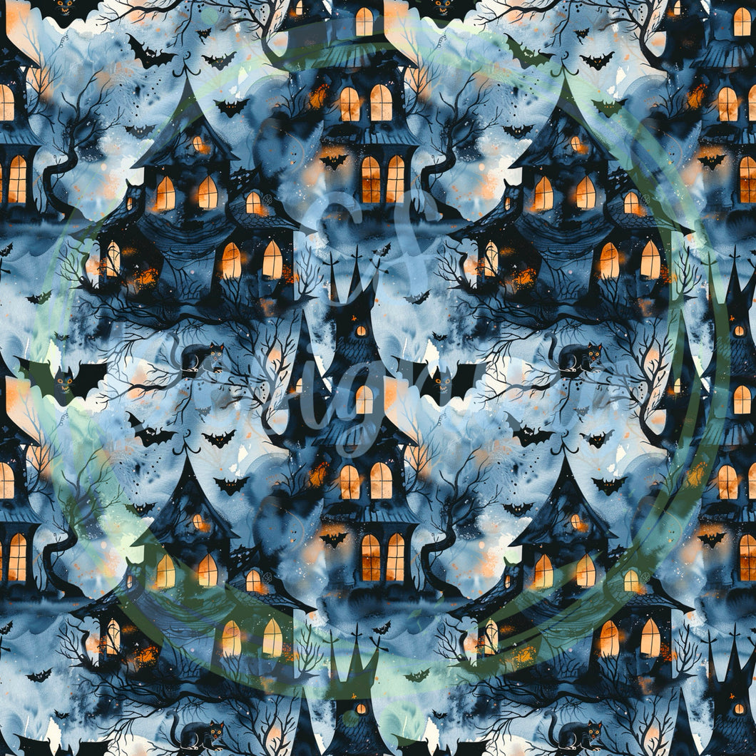 Spooky houses seamless pattern