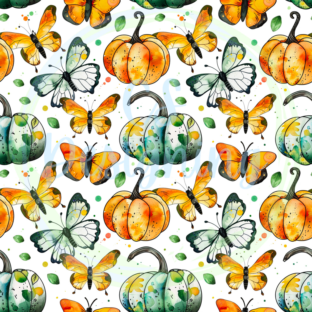 Butterflies and pumpkins seamless pattern