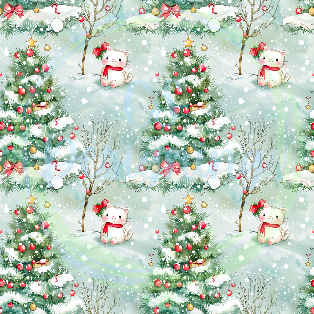 Christmas cat seamless pattern