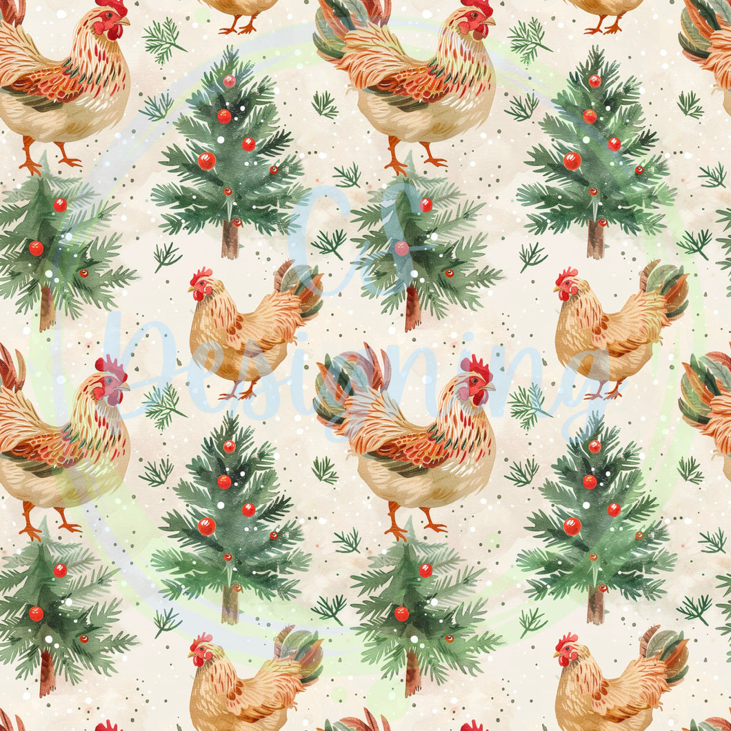 Christmas chickens seamless pattern
