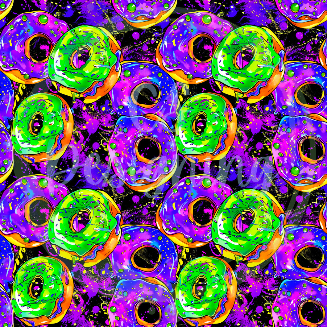 Neon halloween donuts seamless pattern