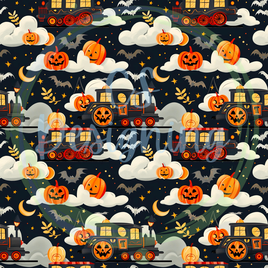 Halloween trains seamless pattern