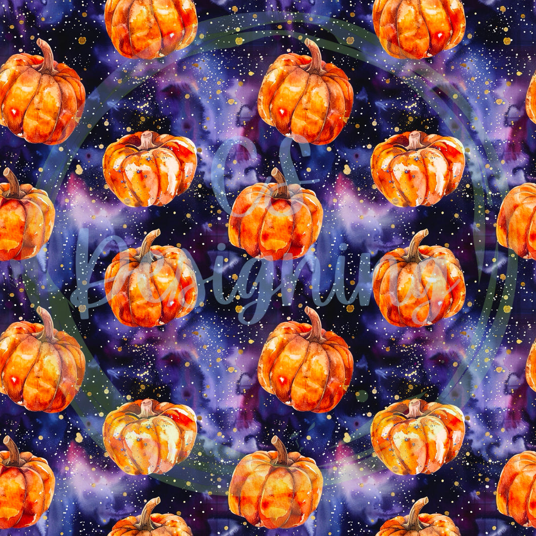 Pumpkin galaxy seamless pattern
