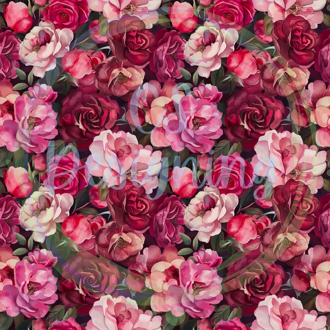 Red and pink floral seamless pattern