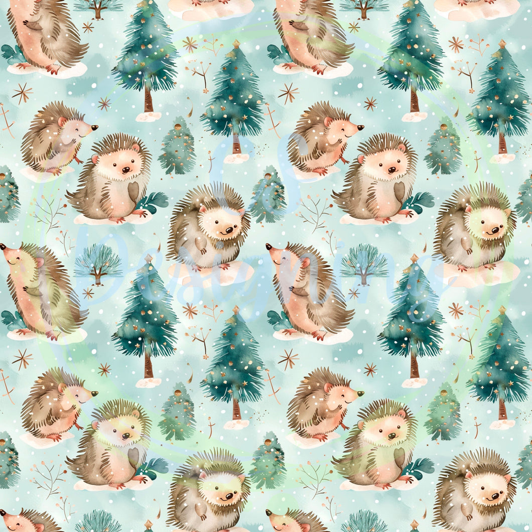 Christmas hedgehogs seamless pattern