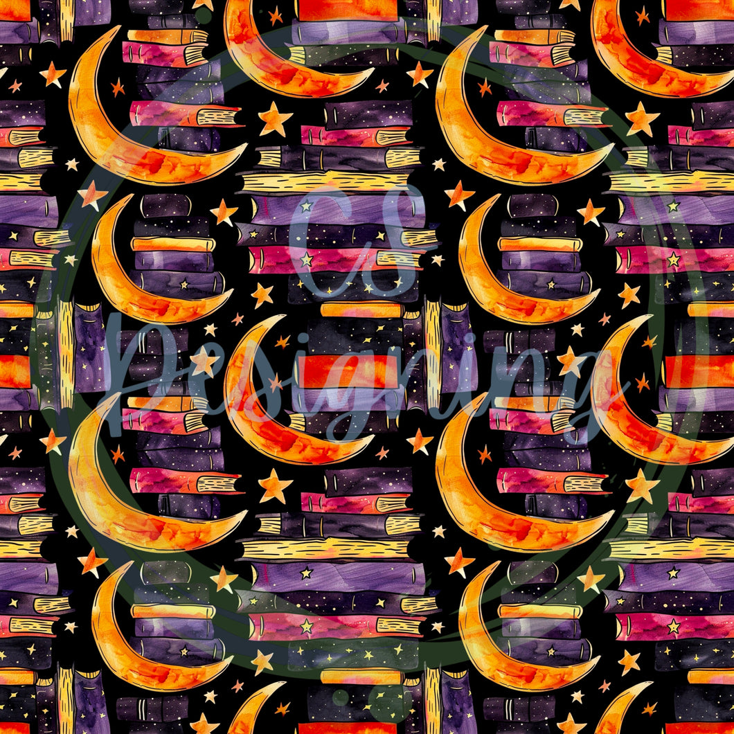 Galaxy books halloween colors seamless pattern