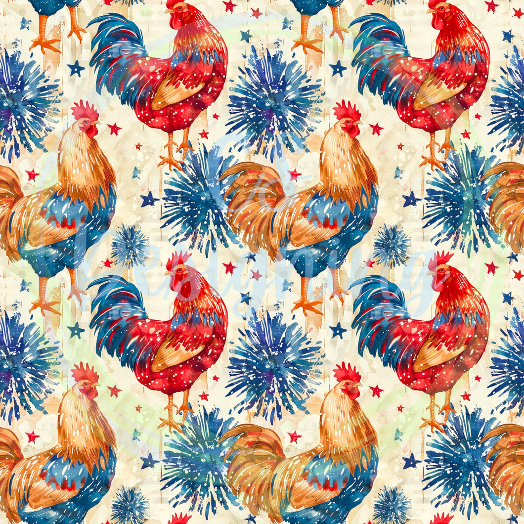 Patriotic chickens seamless pattern