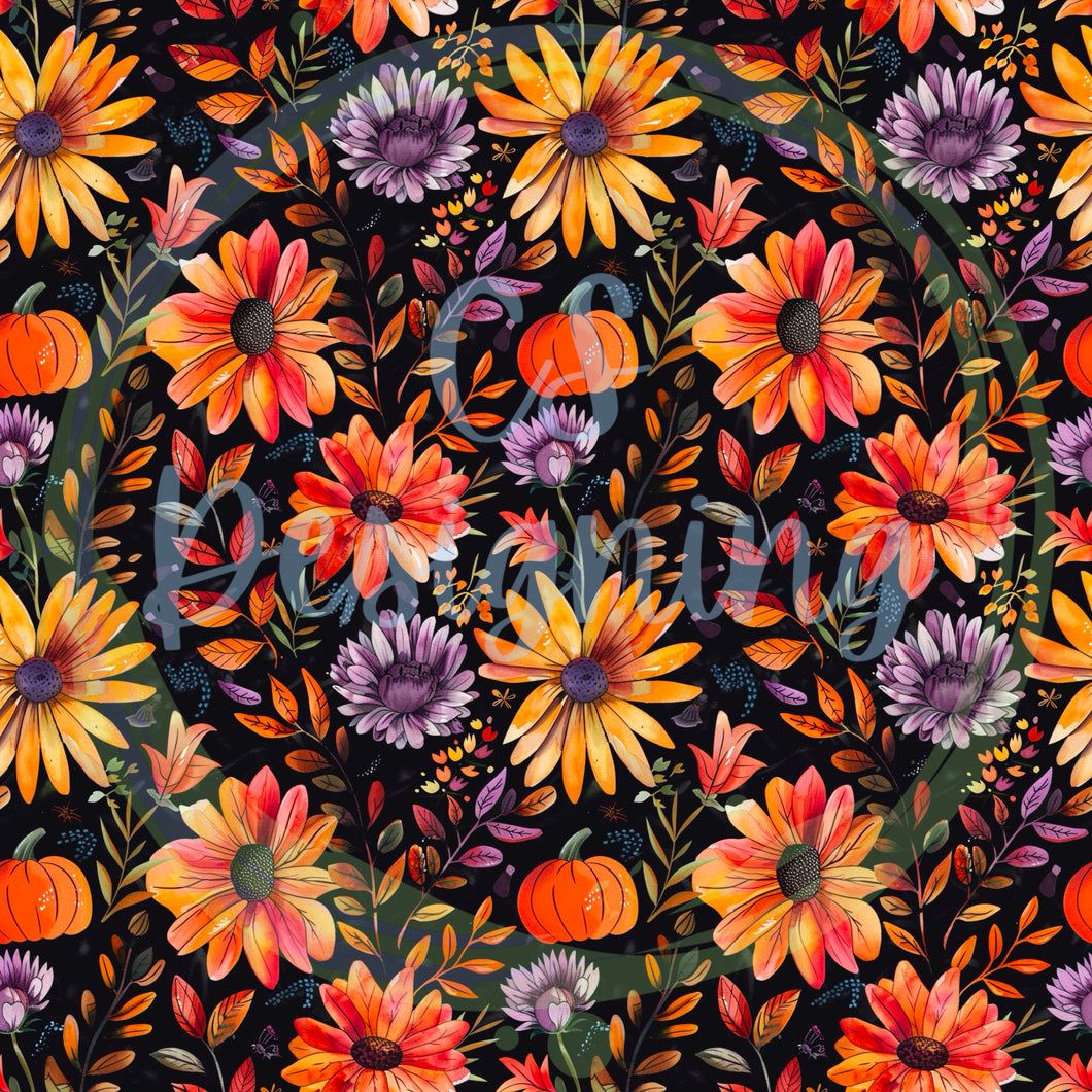 Pumpkin floral seamless pattern