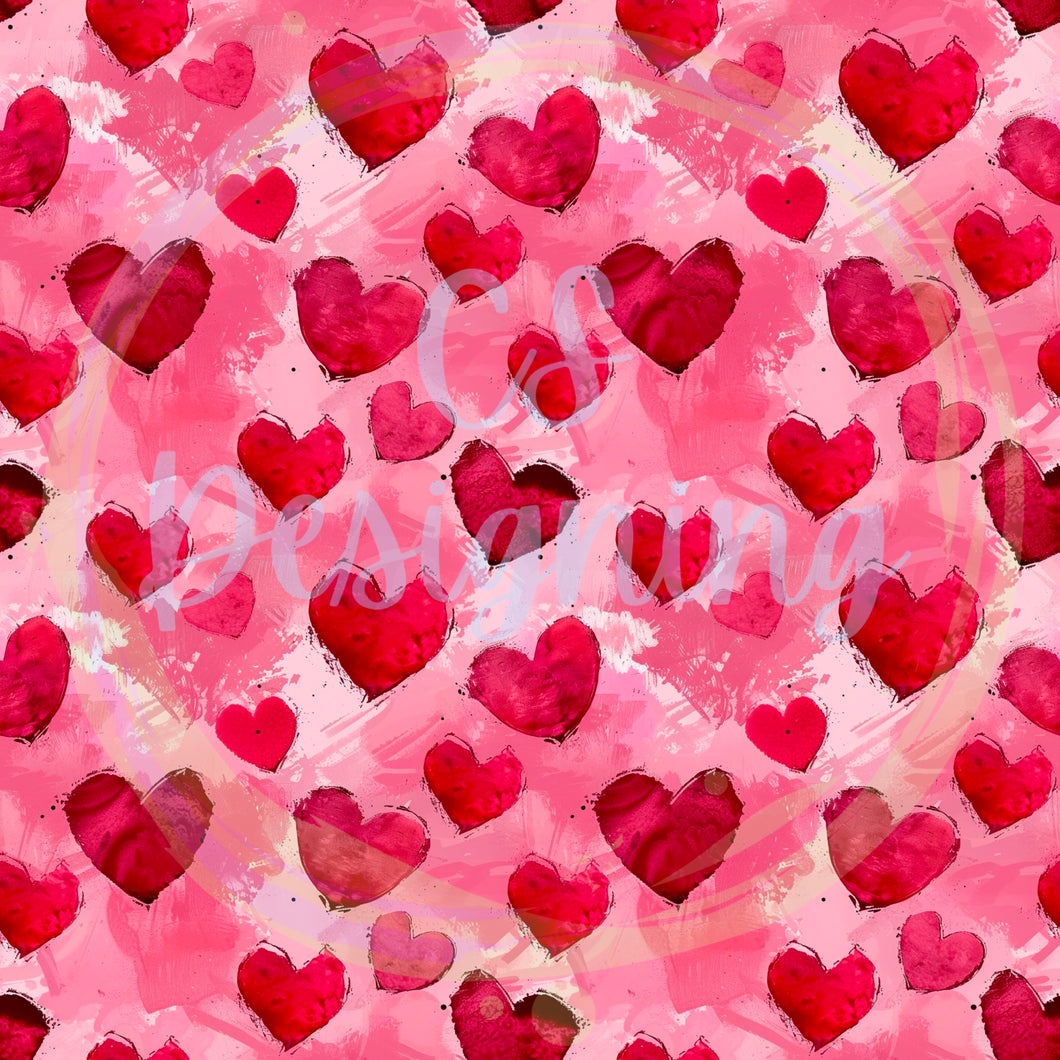 Watercolor hearts seamless pattern