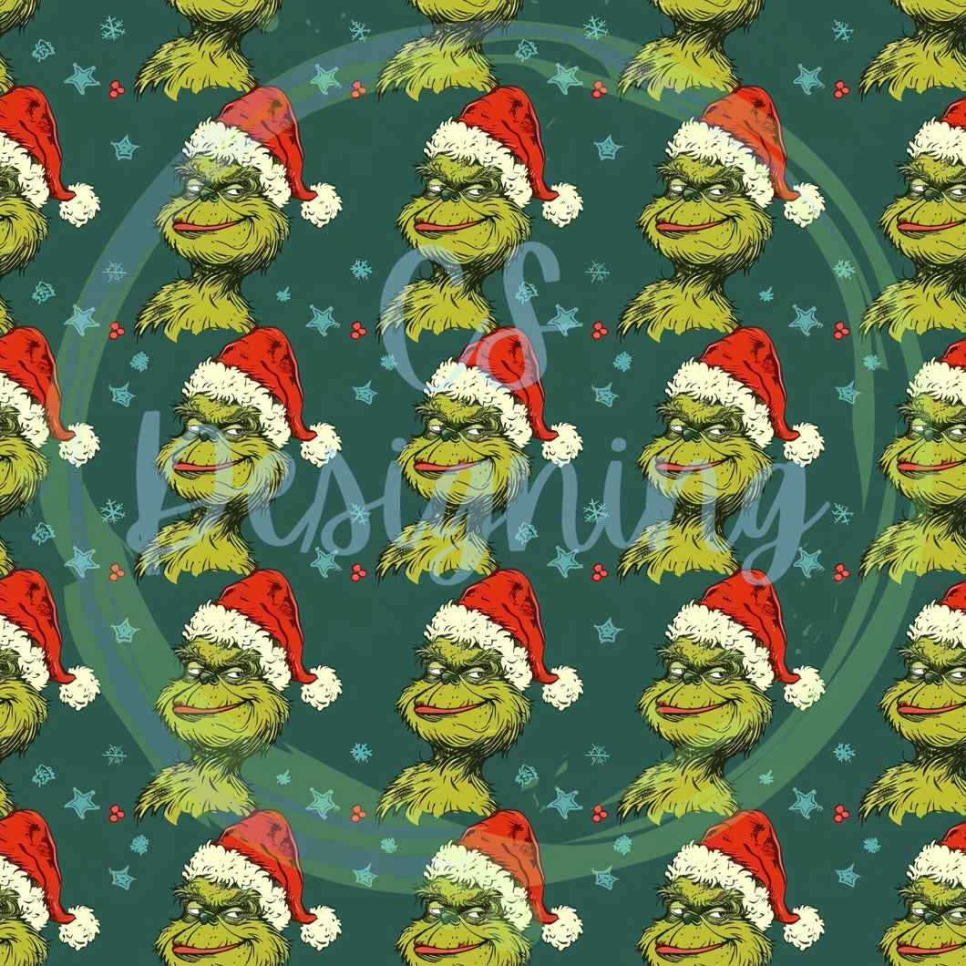 Vintage green monster seamless pattern