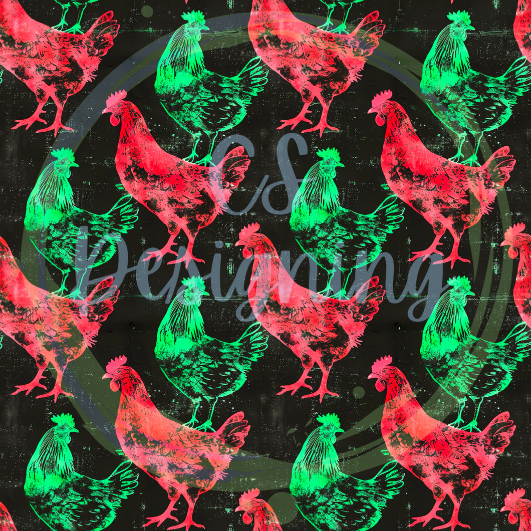 Christmas chickens seamless patternh