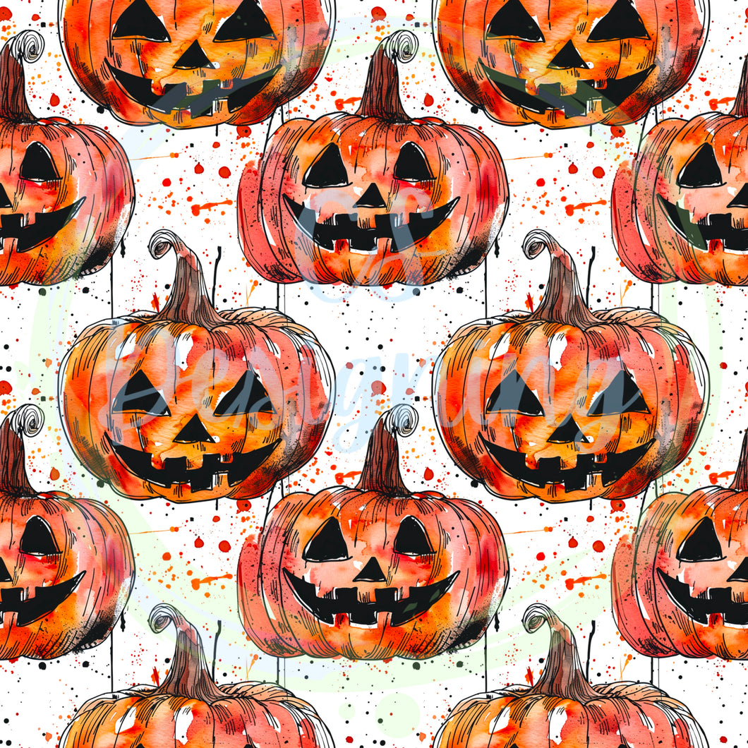Watercolor jack o lanterns seamless pattern