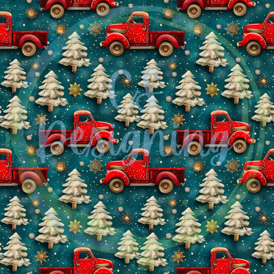 Vintage red trucks seamless pattern