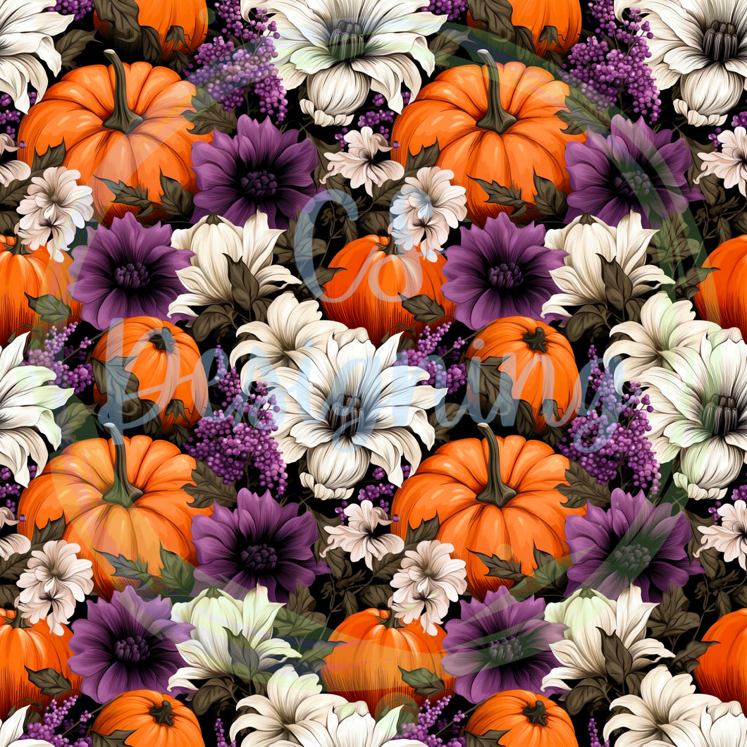 Pumpkin floral seamless pattern