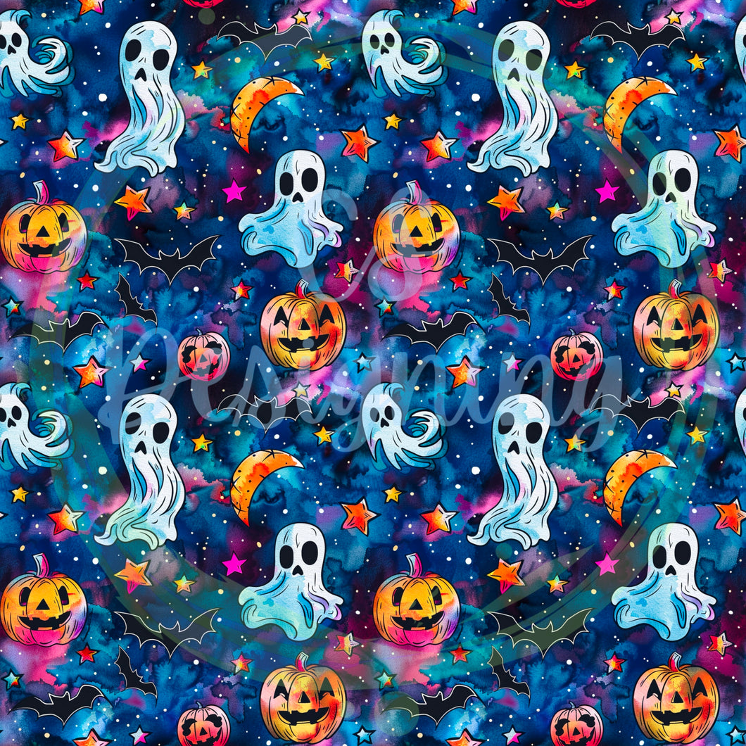 Halloween ghosts seamless pattern