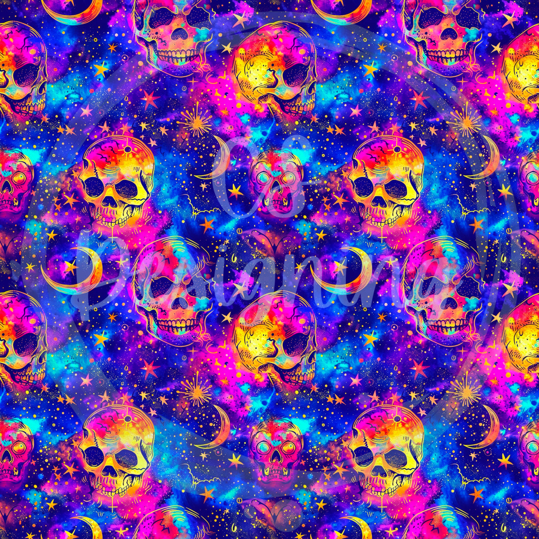 Neon skulls seamless pattern