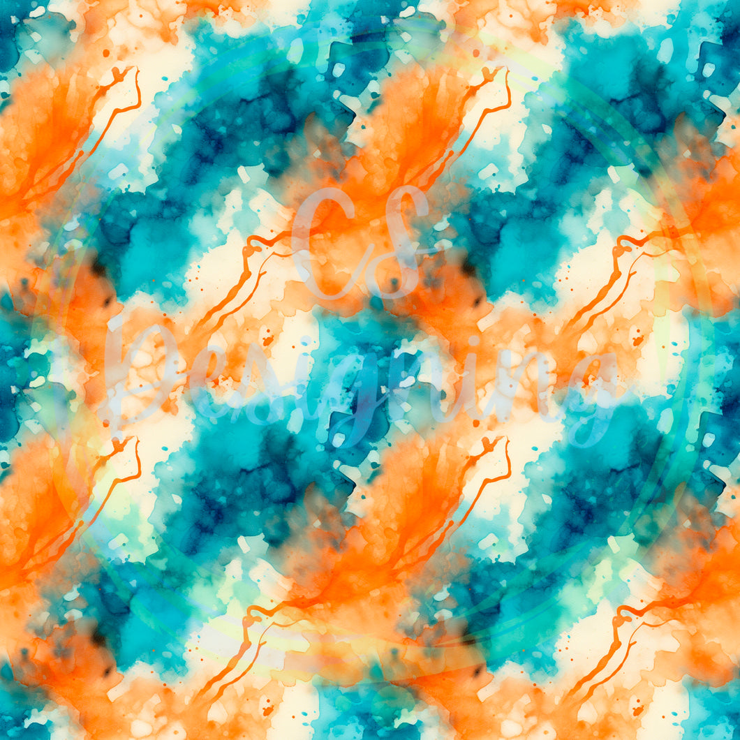 Navy and orange tie dye seamless pattern