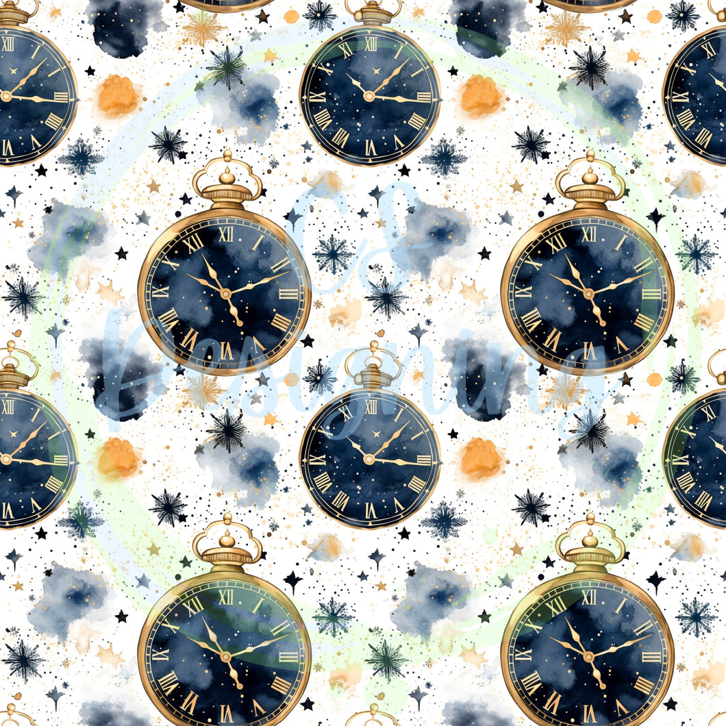 New years clocks seamless pattern