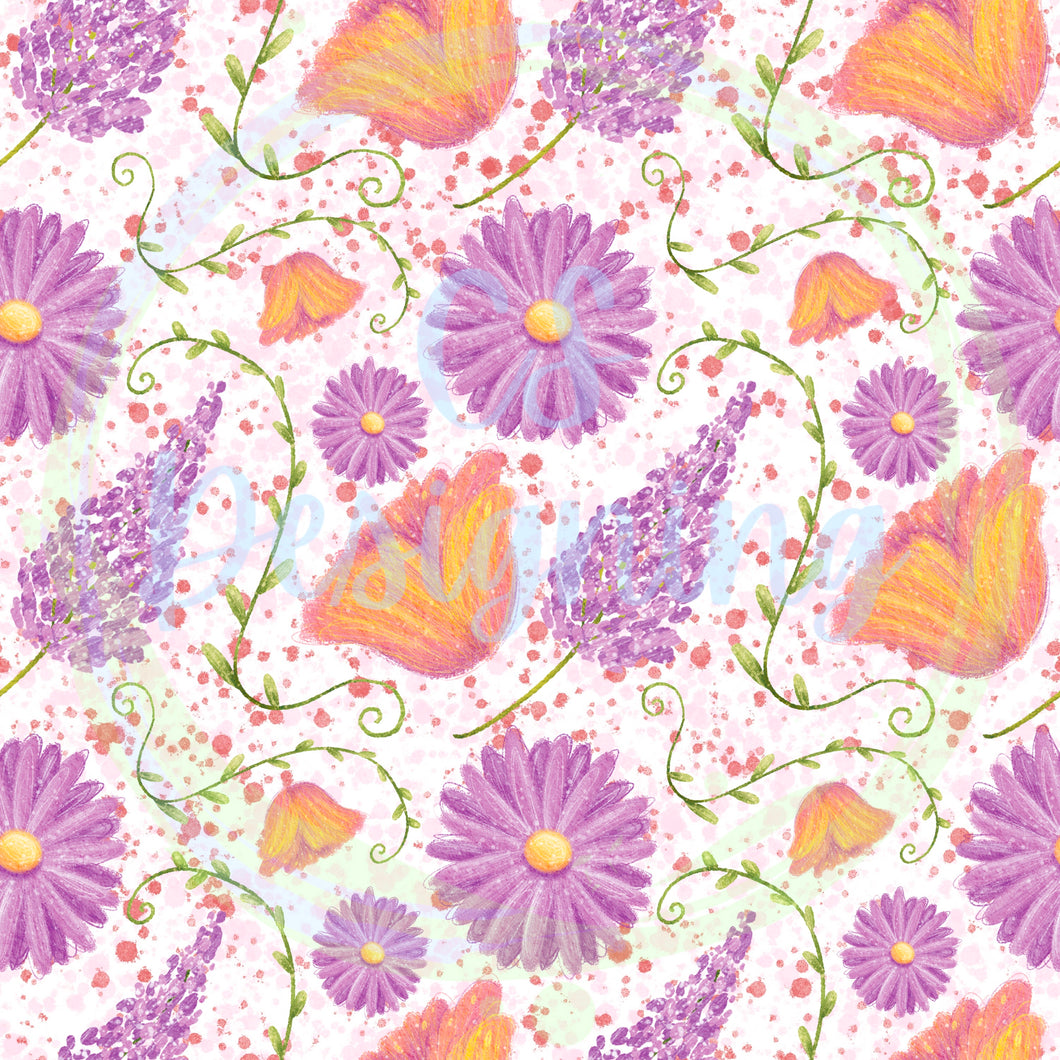 Fall fairies flowers seamless pattern