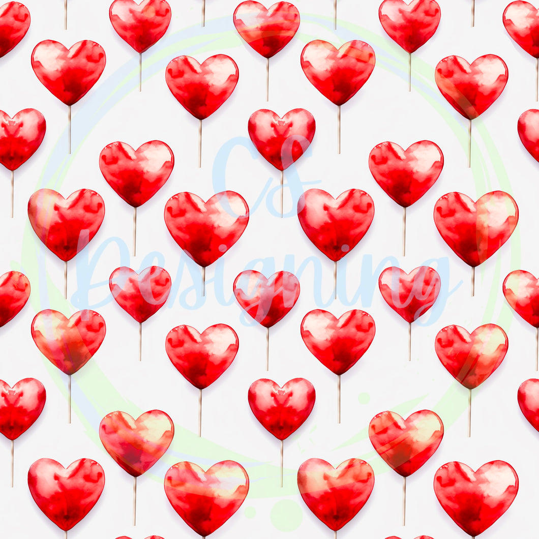 Red heart lollis seamless pattern