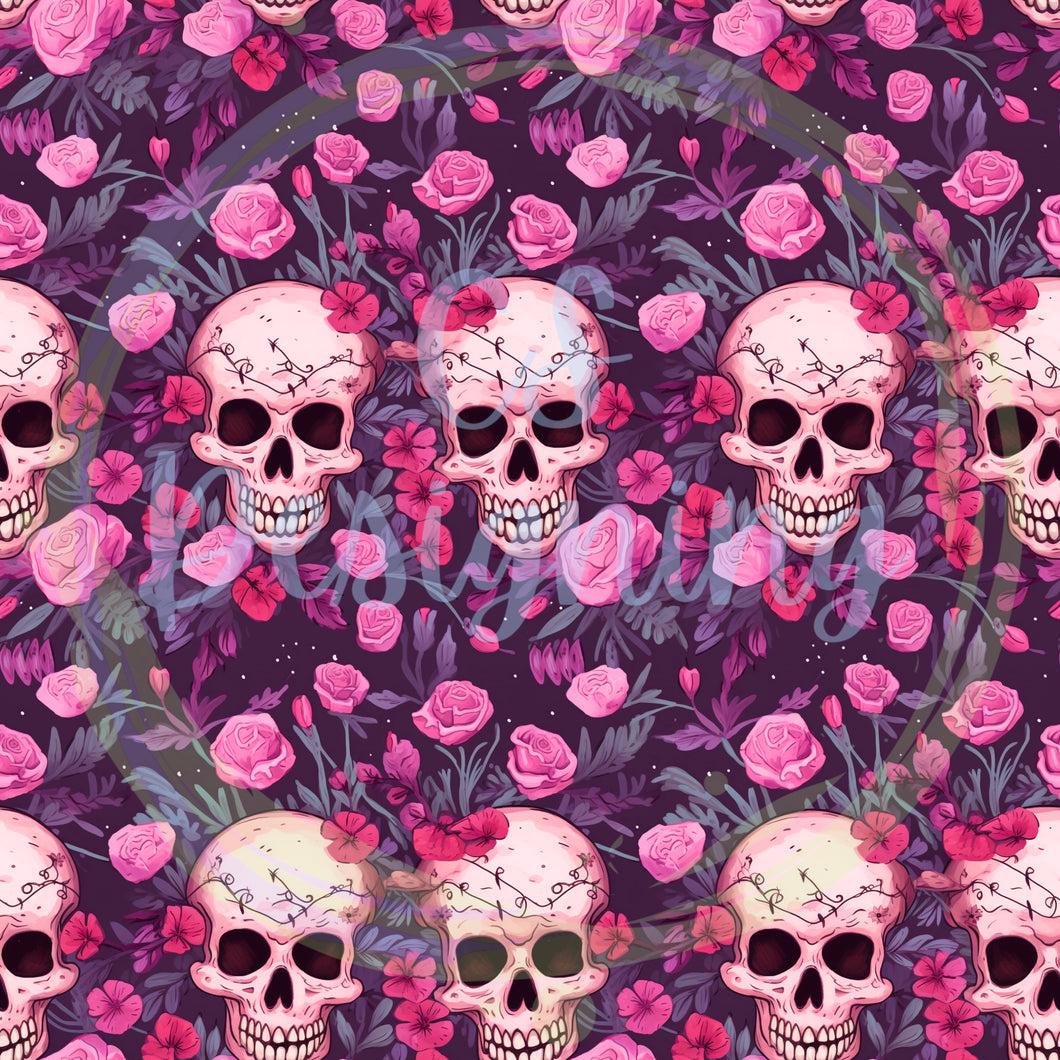 Vday Floral Skulls seamless pattern