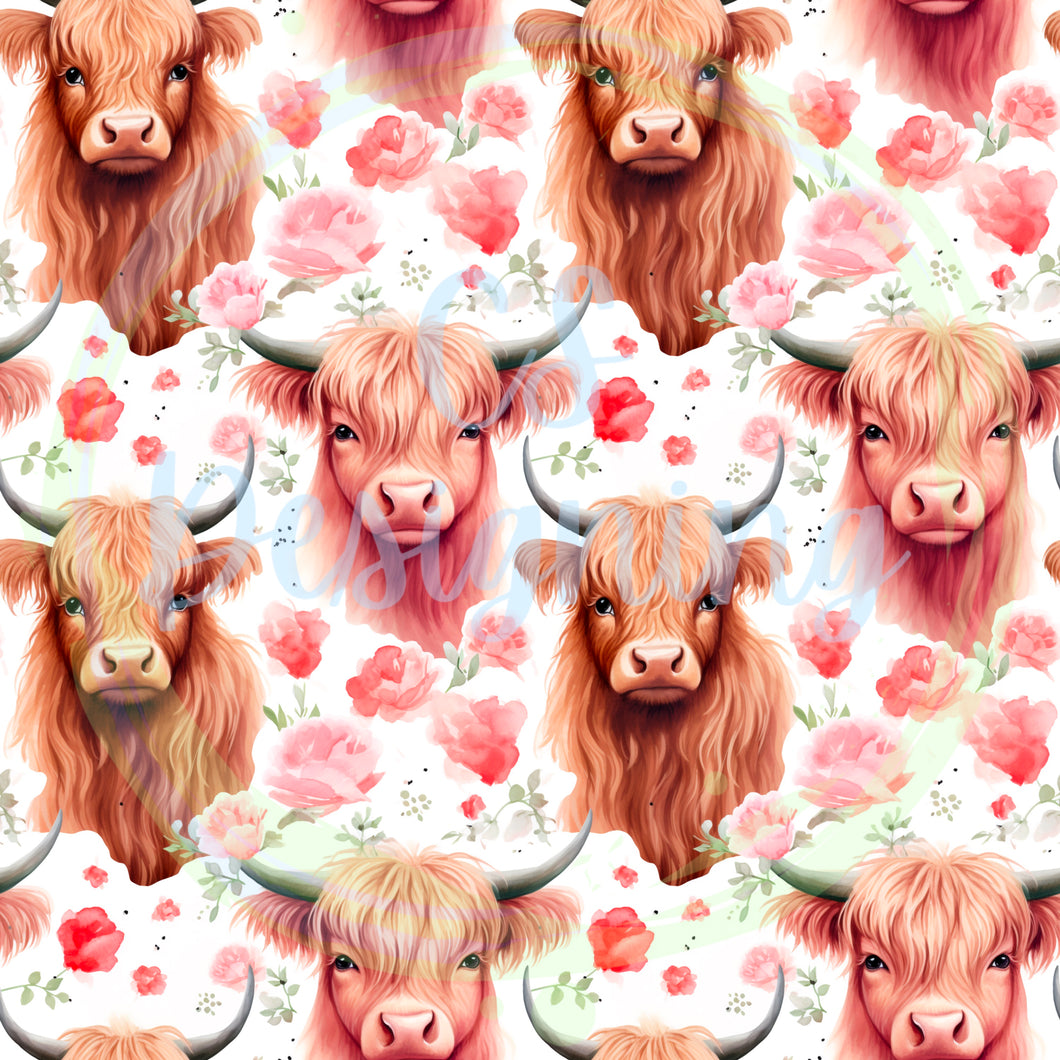 Highland cows seamless pattern