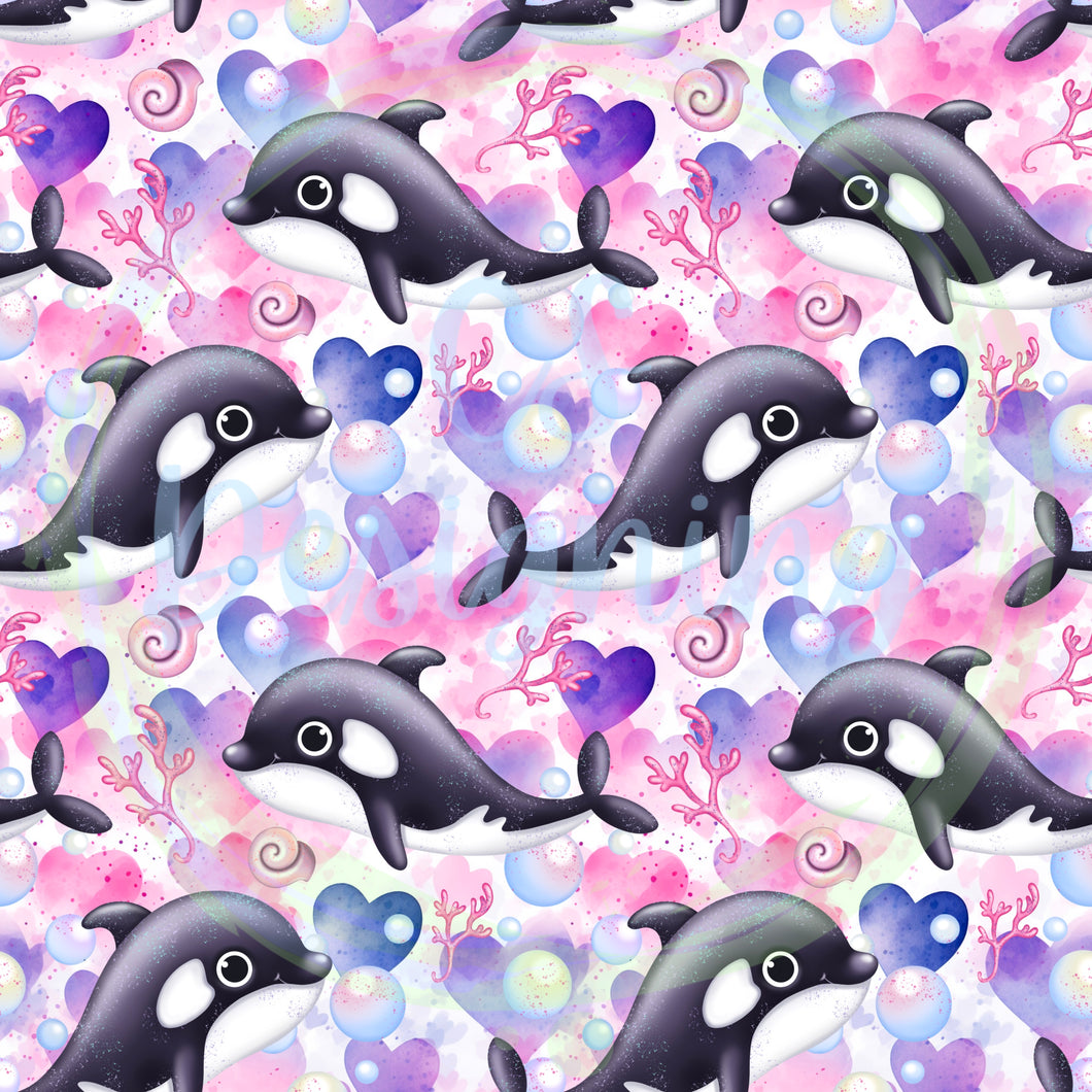 Valentines whales seamless pattern