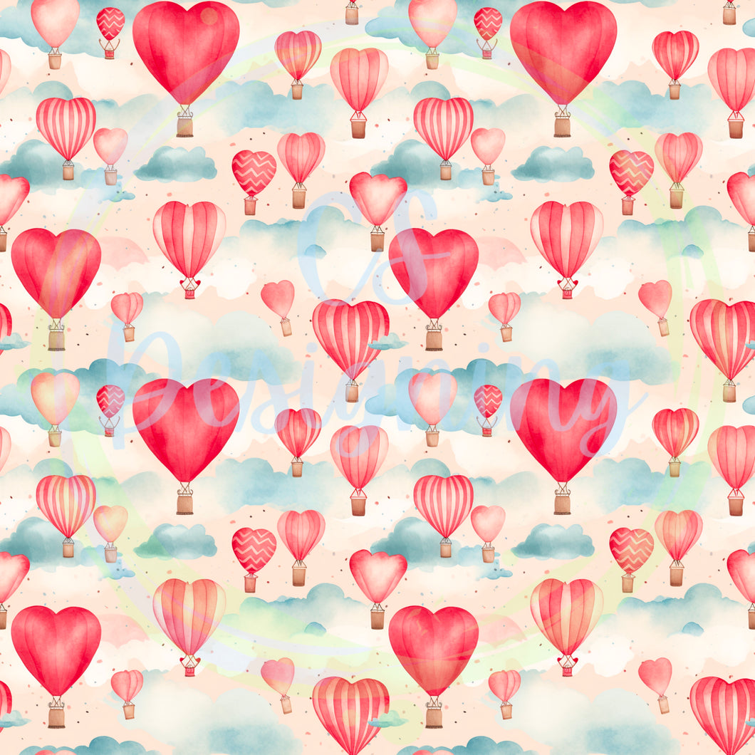 Valentines hot air balloons seamless pattern