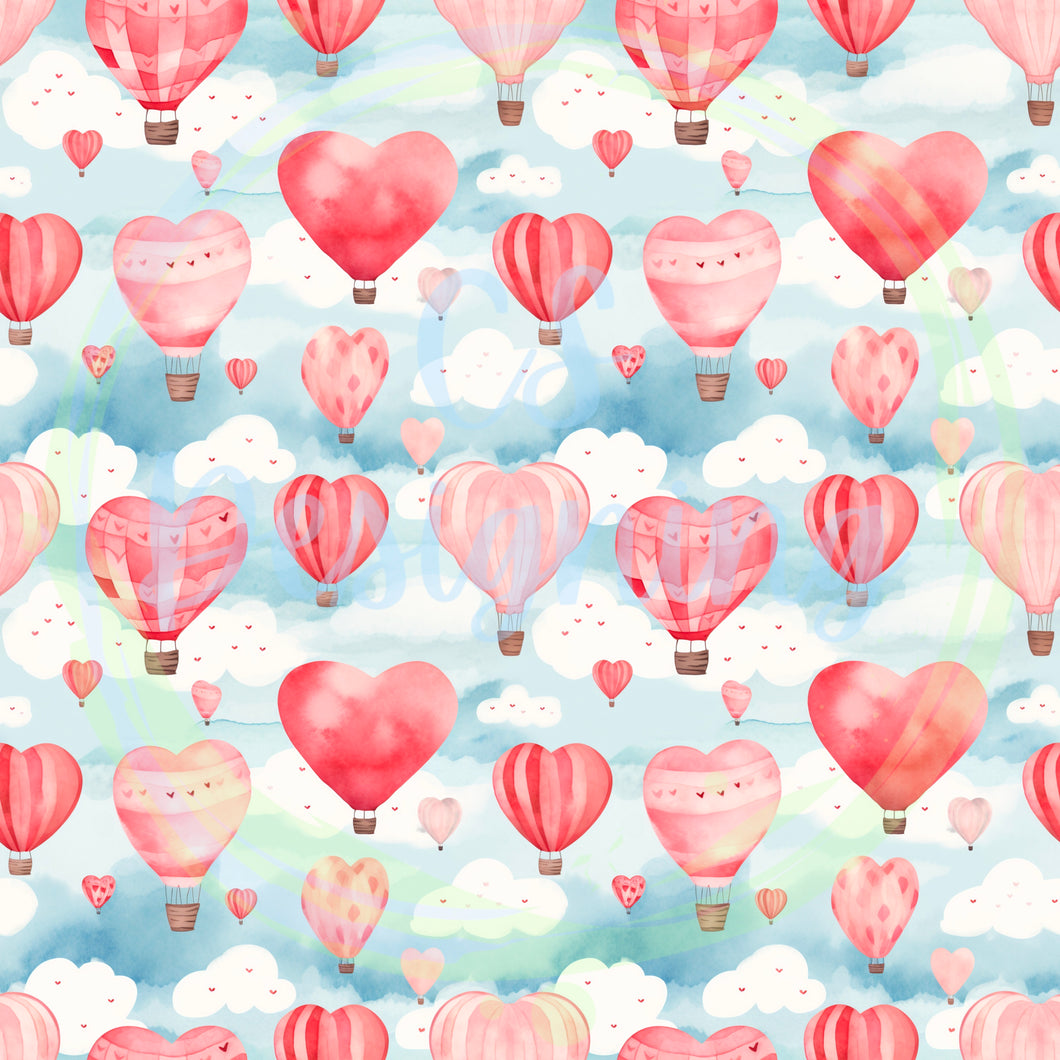 Valentines hot air balloons seamless pattern