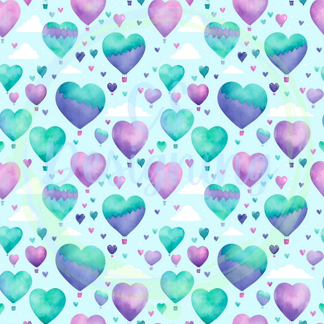 Valentines hot air balloons seamless pattern