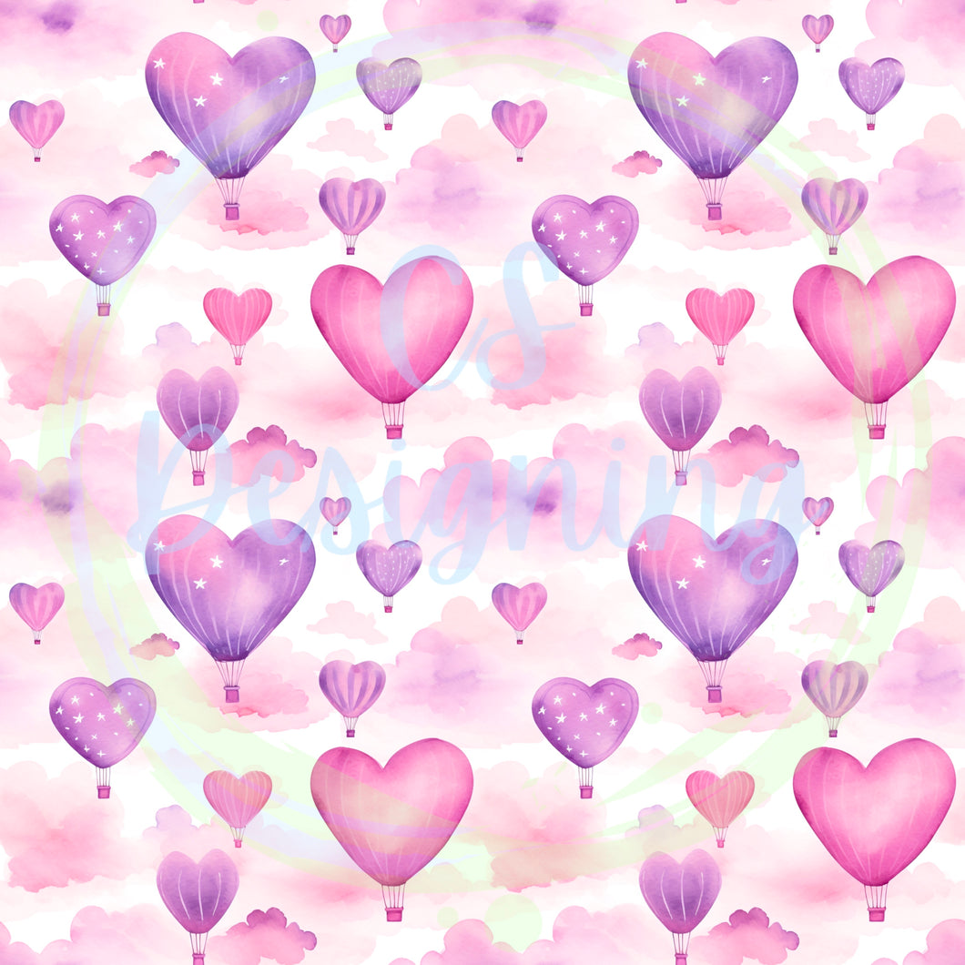 Valentines hot air balloons seamless pattern