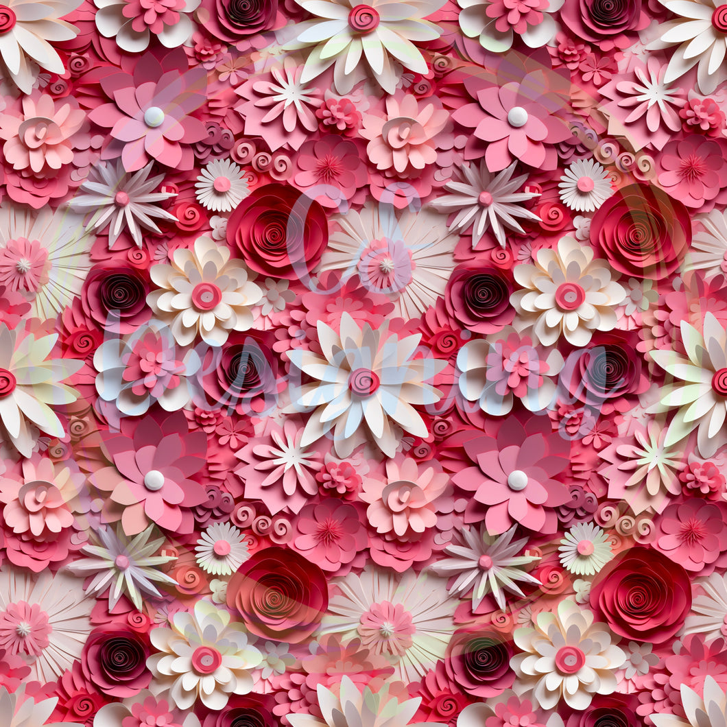 Valentines paper floral seamless pattern