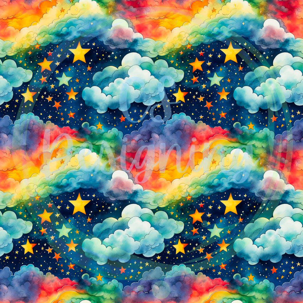 Clouds and stars seamless pattern