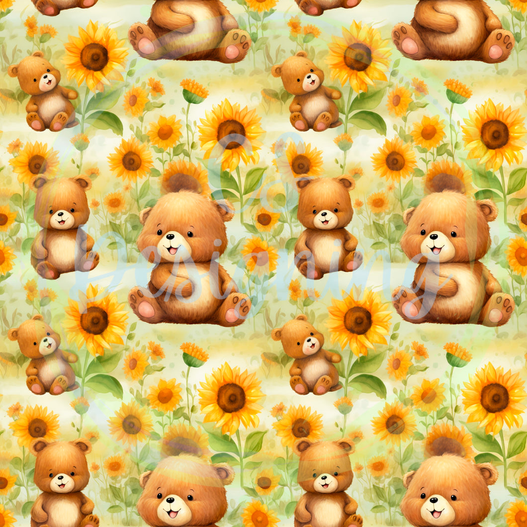 Bears and sunflowers seamless pattern