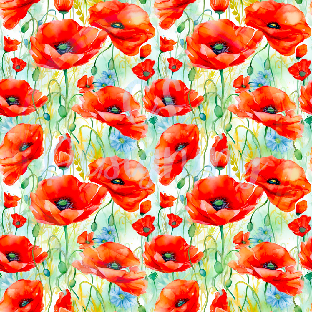 Red poppy flowers seamless pattern