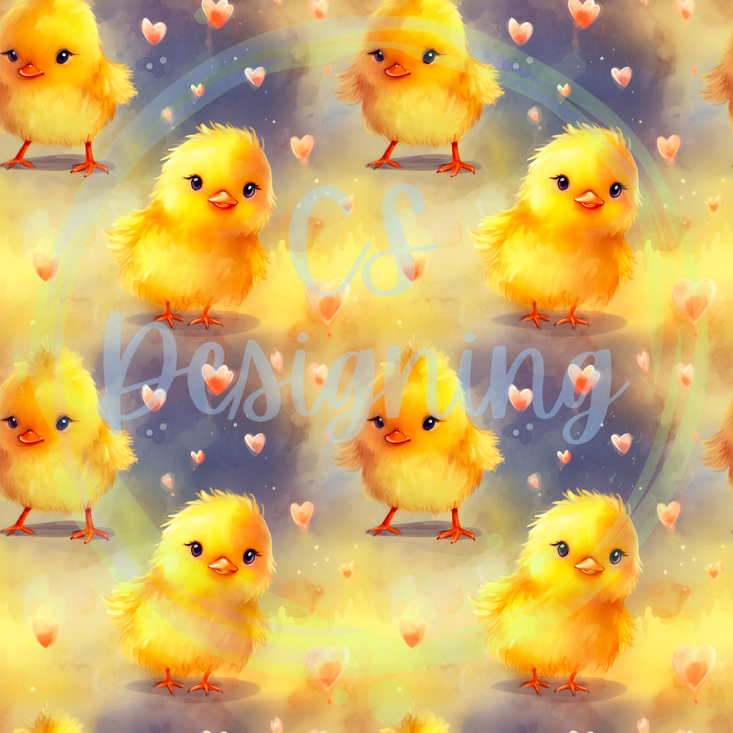 Chicks and hearts seamless pattern