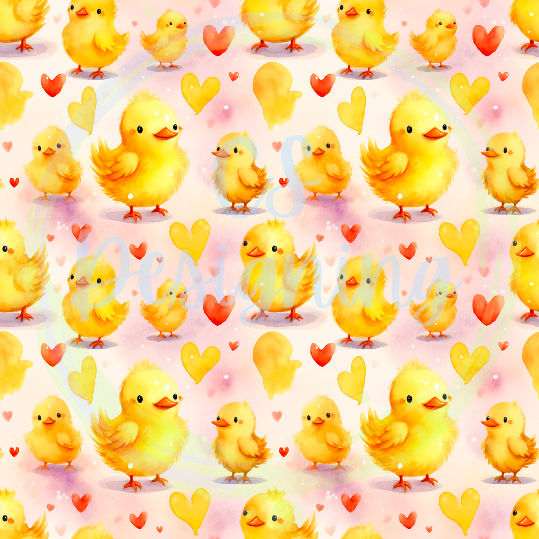 Chicks and hearts seamless pattern