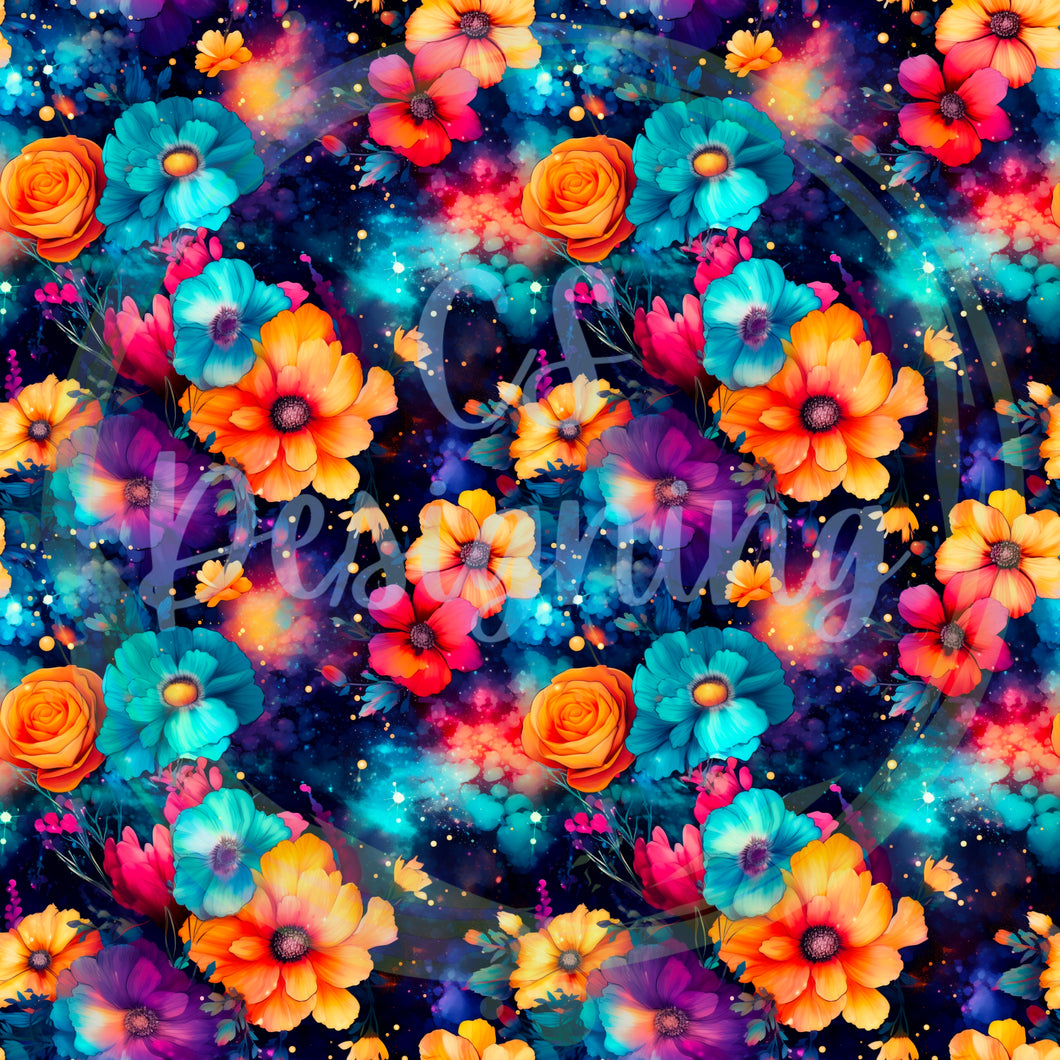 Galaxy floral seamless pattern