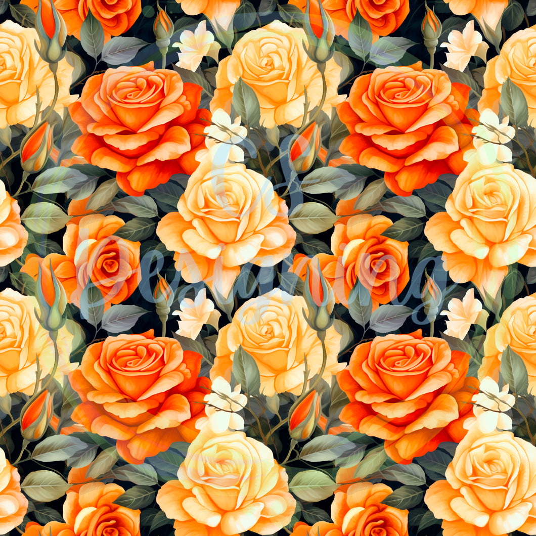 Orange/cream roses seamless pattern