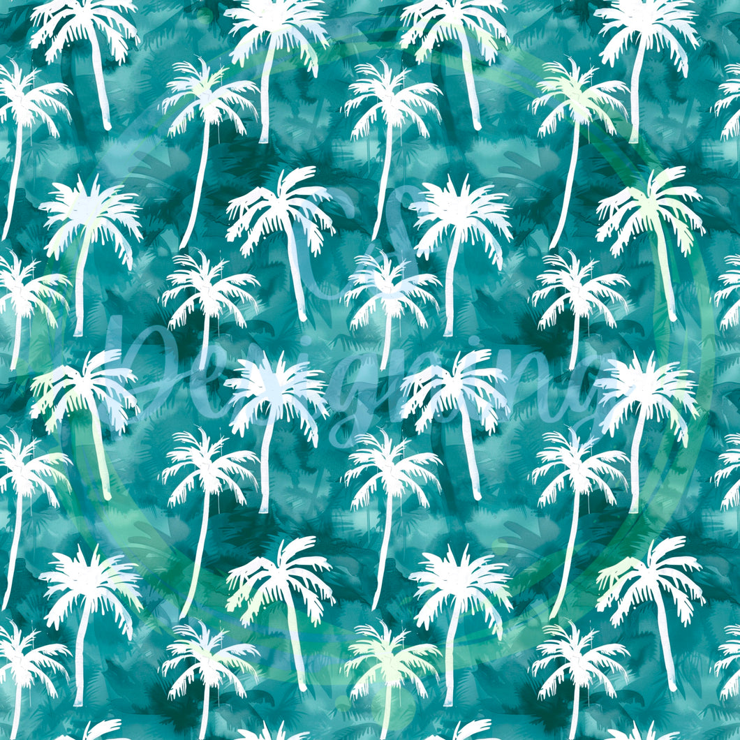 Palm trees on teal seamless pattern