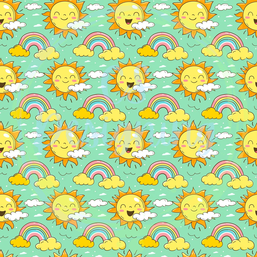 Sun and rainbows seamless pattern