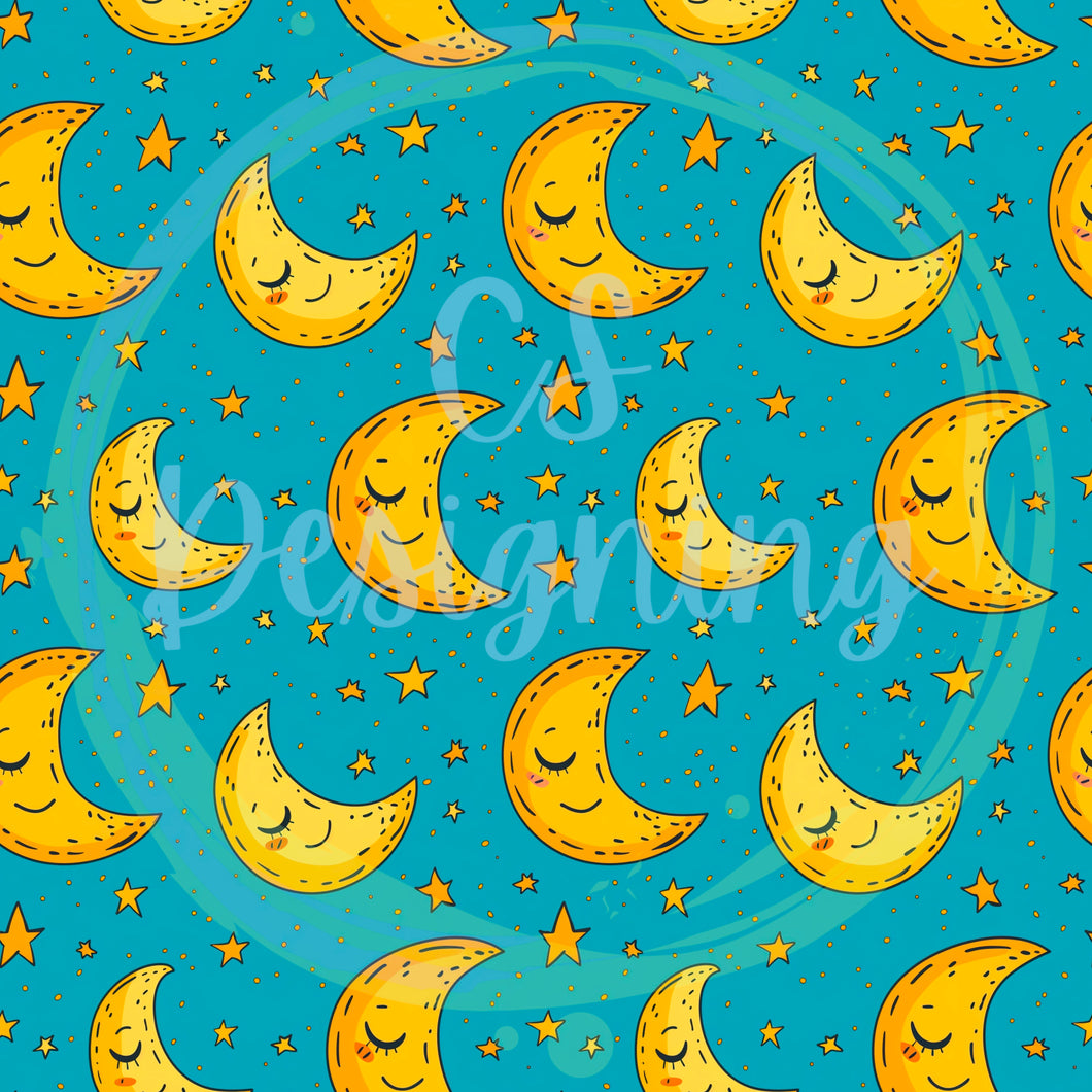 Moon and stars seamless pattern